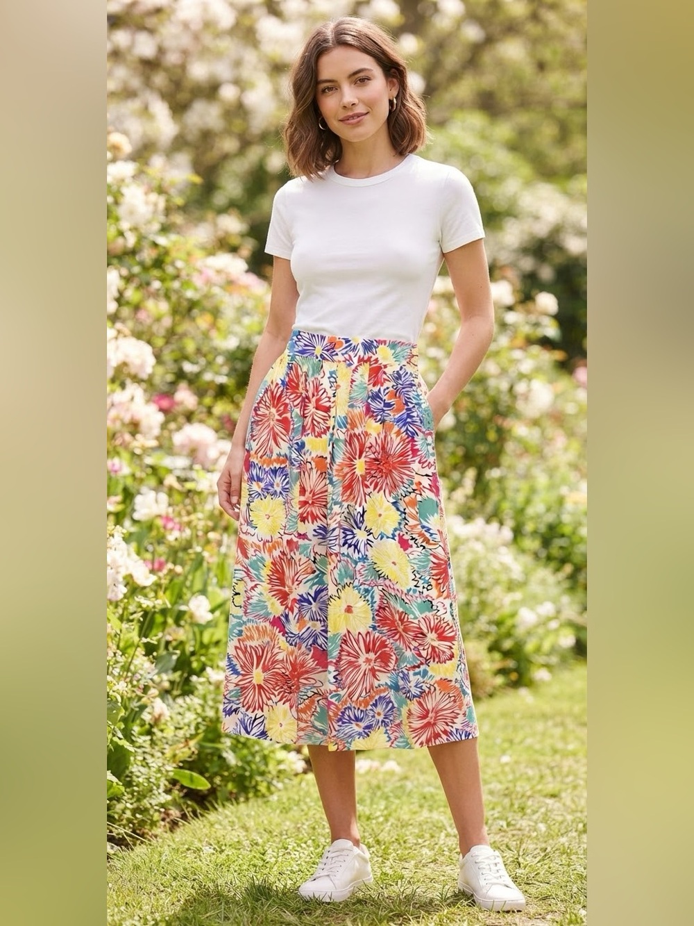 Vintage Pedder Street Womens 12 Silk Floral Midi 80s 90s Skirt Pockets Fairycore